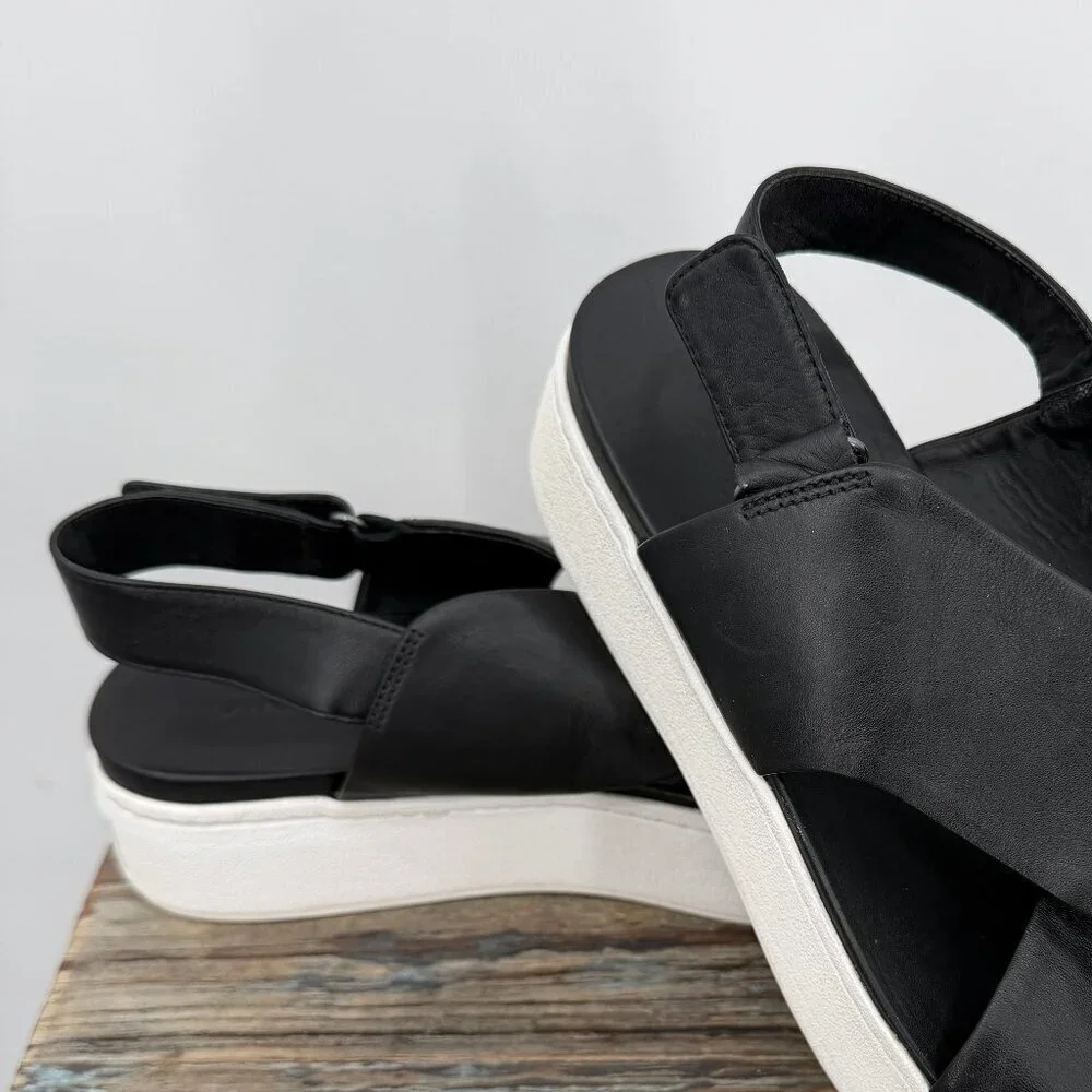 Vince Black Leather Platform Sandals Women’s Adjustable Strap Casual Shoes 9.5